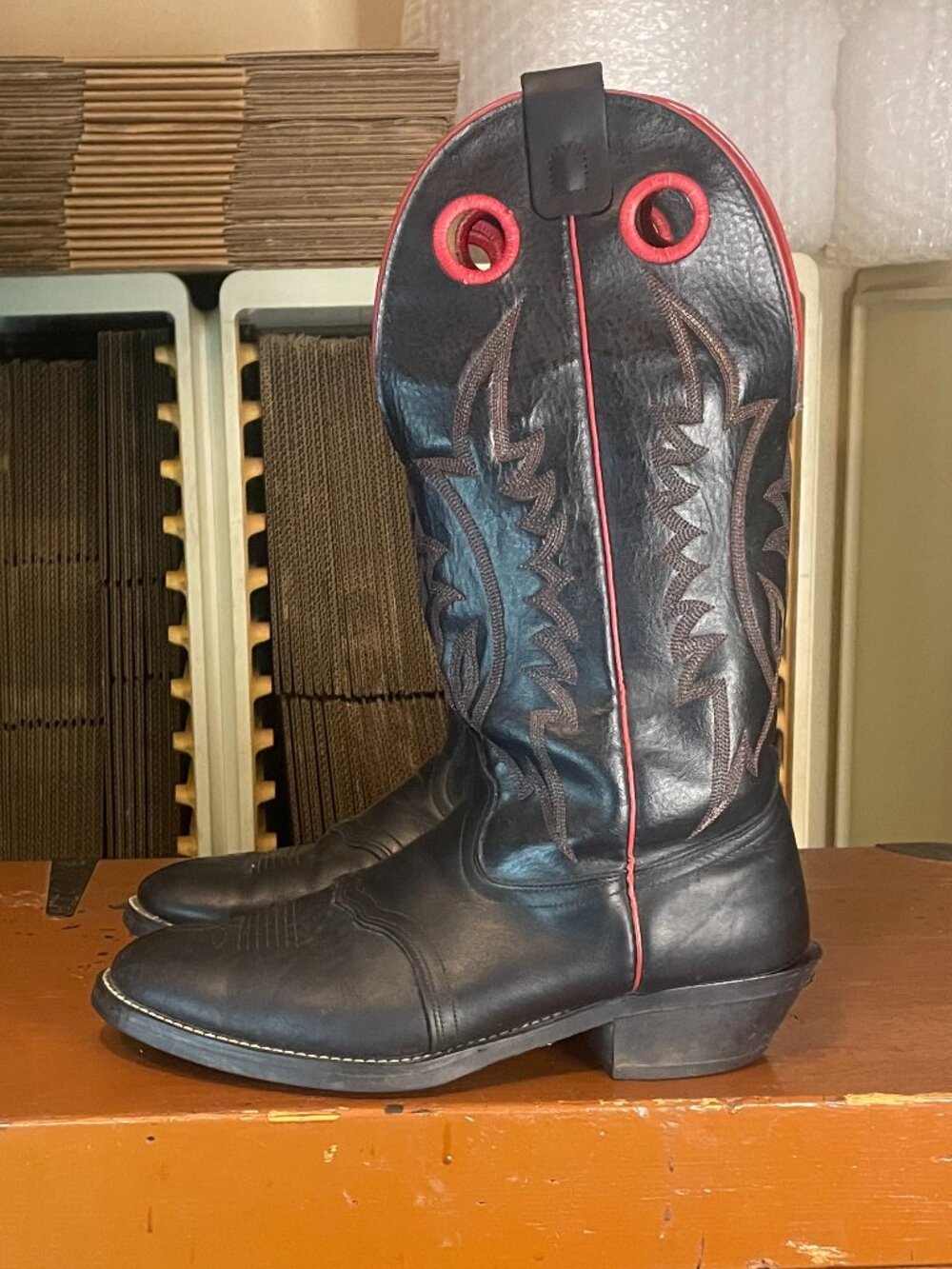 LAREDO Buckaroo Men's Size 12 D Black Red Leather Tall Cowboy Boots 69684